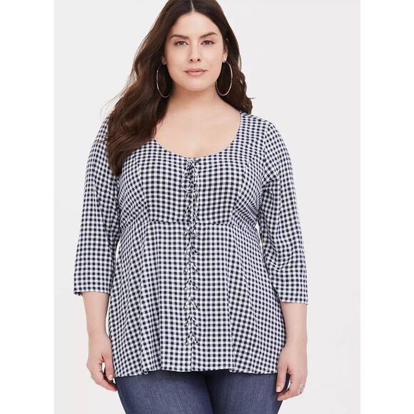 NWT Torrid Navy Gingham Challis Babydoll Top Shirt Blouse Top Plus Size: 6X (30) - Picture 1 of 5
